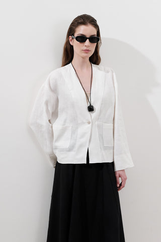 Single-Button Linen Blouse Ecru