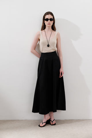 Linen Panel Skirt Black