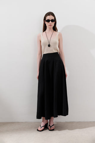 Linen Panel Skirt Black
