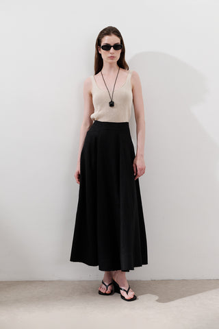 Linen Panel Skirt Black
