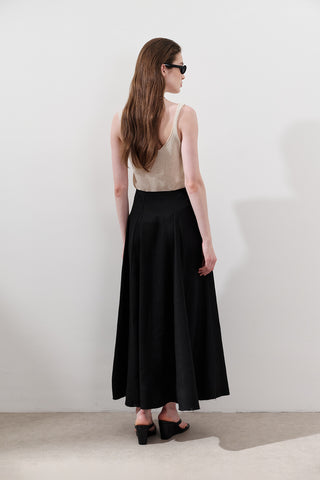 Linen Panel Skirt Black
