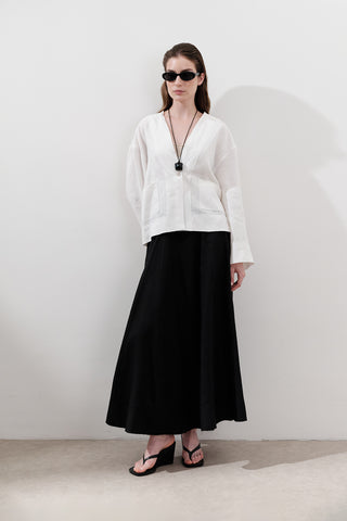 Linen Panel Skirt Black
