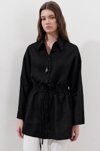 Linen Waist-Tie Tunic Black