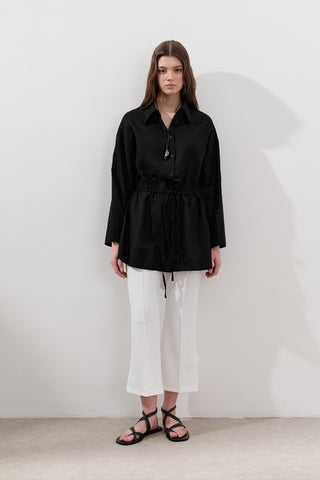 Linen Waist-Tie Tunic Black