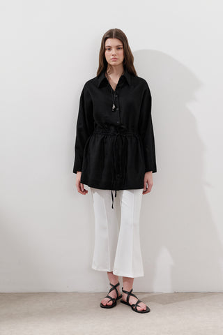 Linen Waist-Tie Tunic Black