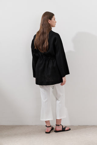 Linen Waist-Tie Tunic Black