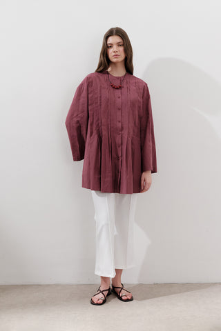 Pleated Wide-Sleeve Tunic Dusty Rose