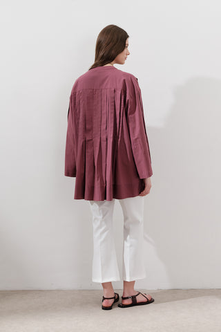 Pleated Wide-Sleeve Tunic Dusty Rose