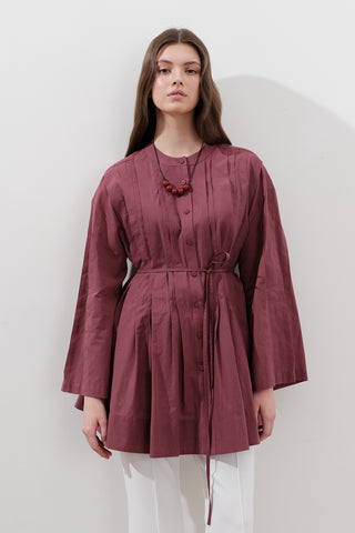 Pleated Wide-Sleeve Tunic Dusty Rose