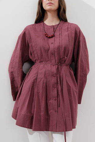 Pleated Wide-Sleeve Tunic Dusty Rose