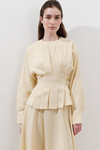 Crossover Tie Linen Blouse Yellow