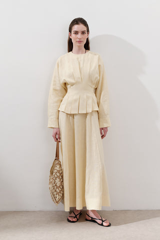 Crossover Tie Linen Blouse Yellow