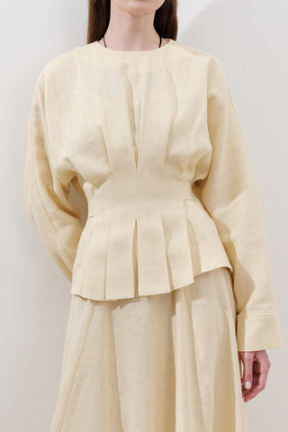 Crossover Tie Linen Blouse Yellow