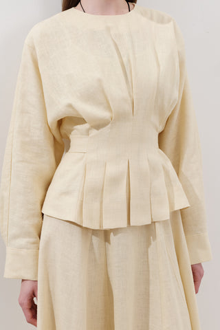 Crossover Tie Linen Blouse Yellow