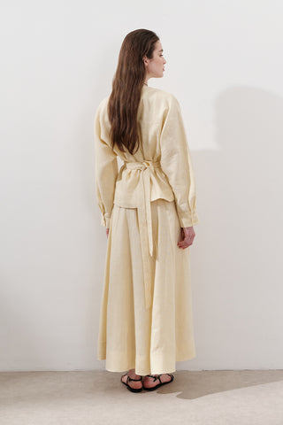 Crossover Tie Linen Blouse Yellow