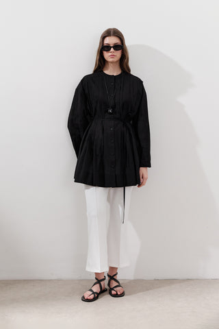 Pleated Wide-Sleeve Tunic Black