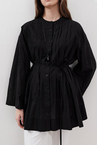 Pleated Wide-Sleeve Tunic Black
