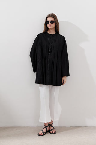 Pleated Wide-Sleeve Tunic Black