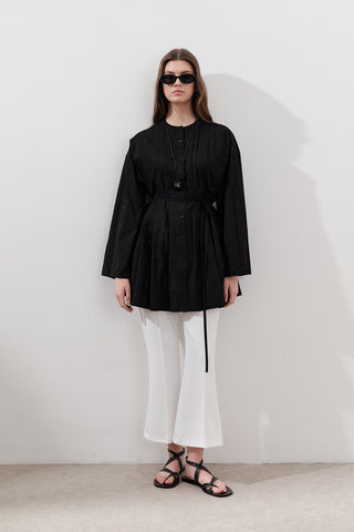 Pleated Wide-Sleeve Tunic Black