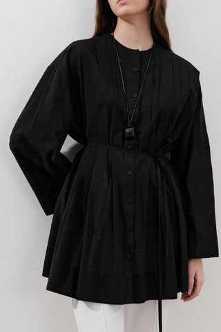 Pleated Wide-Sleeve Tunic Black
