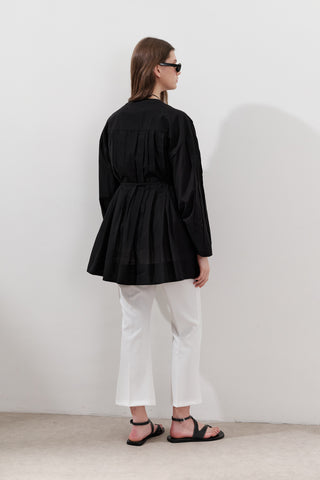 Pleated Wide-Sleeve Tunic Black
