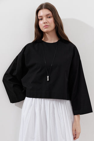 Cotton Crop Long Sleeve Top Black