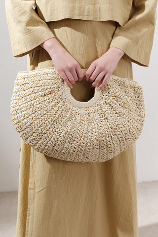 Oval Straw Handbag Beige