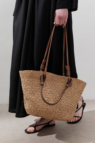Straw Bag With Leather Strap Natural