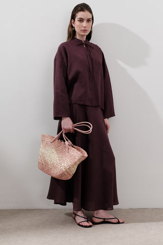 Straw Bag With Leather Strap Pink