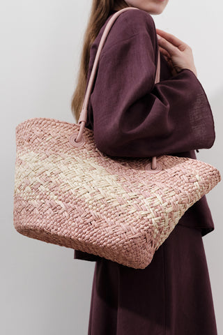 Straw Bag With Leather Strap Pink