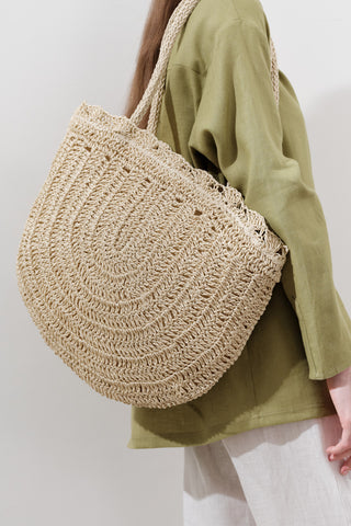 Woven Straw Shoulder Bag Beige