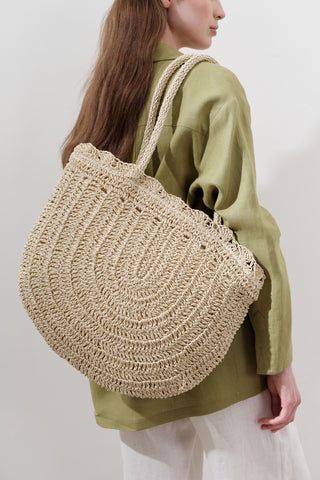 Woven Straw Shoulder Bag Beige