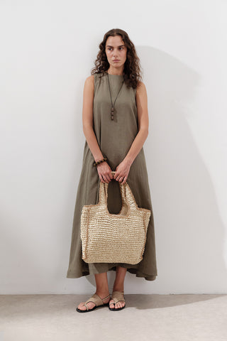 Contrast-Detail Straw Bag Beige