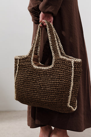 Contrast-Detail Straw Bag Brown