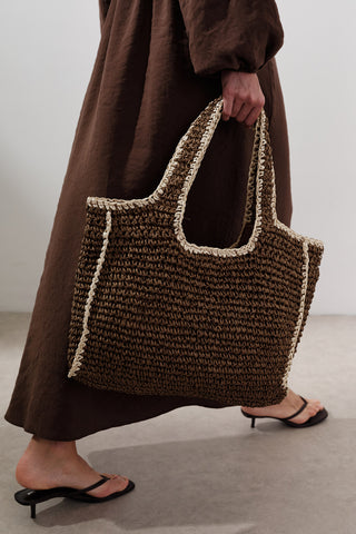 Contrast-Detail Straw Bag Brown