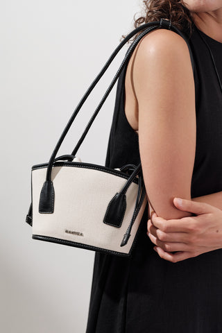 Mini Canvas Bucket Bag Beige