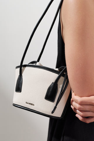 Mini Canvas Bucket Bag Beige