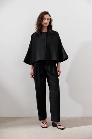 Short Linen Jacket With Wide Sleeves Black