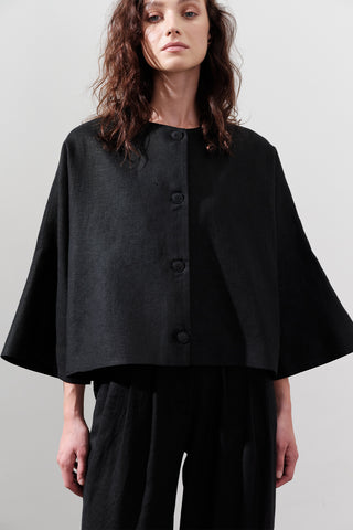 Short Linen Jacket With Wide Sleeves Black