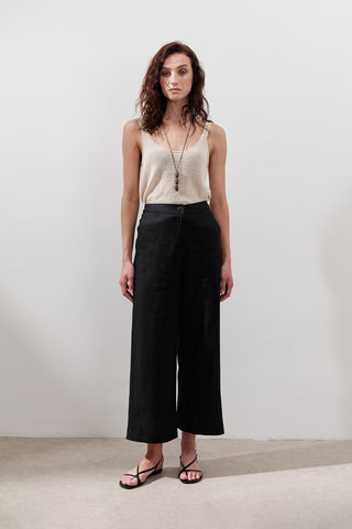 Wide-Leg Linen Trousers Black