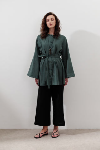 Wide-Leg Linen Trousers Black