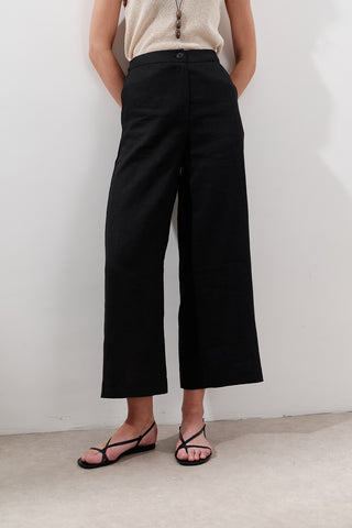 Wide-Leg Linen Trousers Black