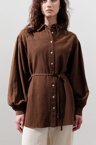 Cotton Balloon Sleeve Shirt Brown