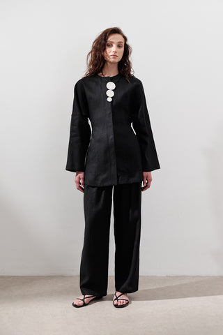 Fitted Linen Jacket Black