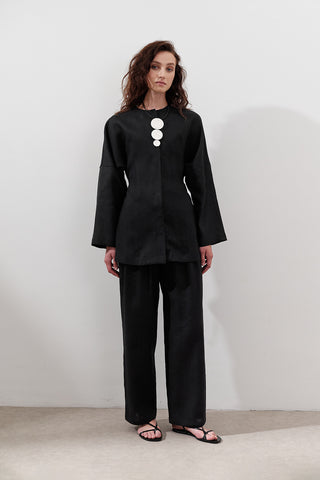 Fitted Linen Jacket Black