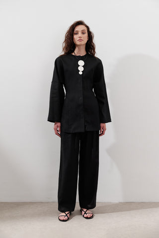 Fitted Linen Jacket Black