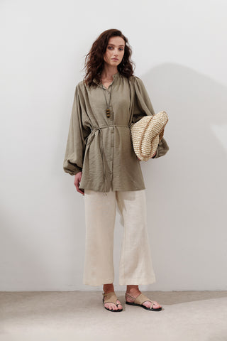 Tencel Toparlanmış Tunik Yeşil