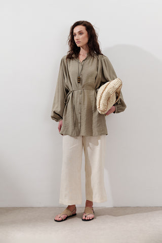 Tencel Toparlanmış Tunik Yeşil