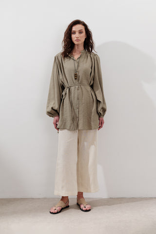 Tencel Toparlanmış Tunik Yeşil