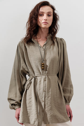 Tencel Toparlanmış Tunik Yeşil
